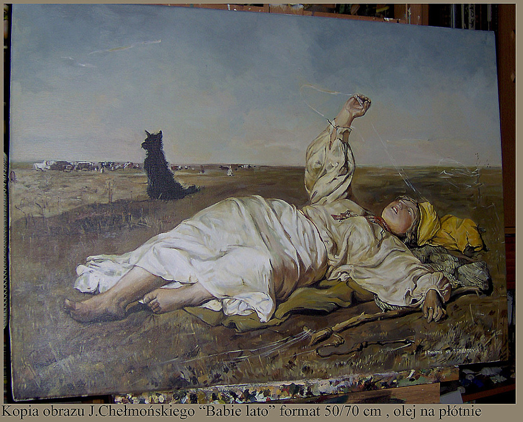 Kopia obrazu Józefa Chełmońskiego "babie lato" olej na płótnie 70/50 cm