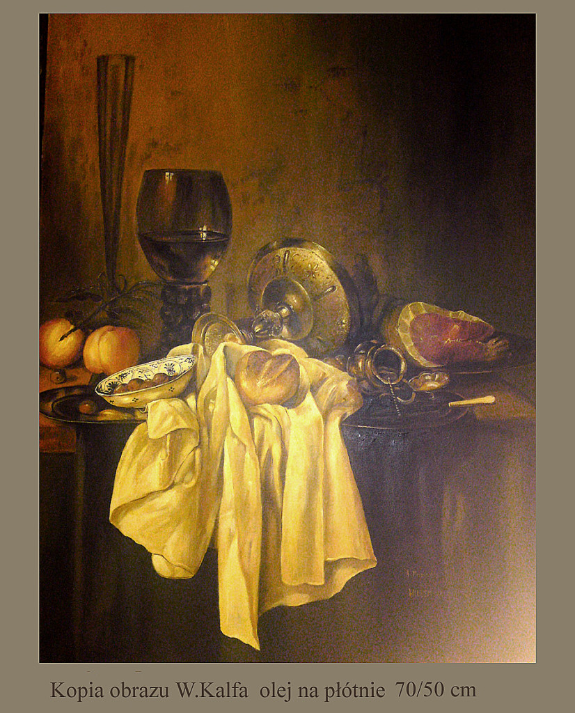Kopia obrazu Willema Kalfa "Martwa natura "olej na płótnie format 50/70 cm