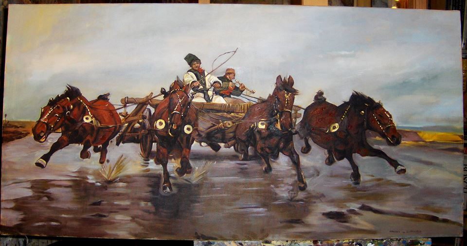 Kopia obrazu J.Chełmońskiego "Czwórka" olej na płótnie