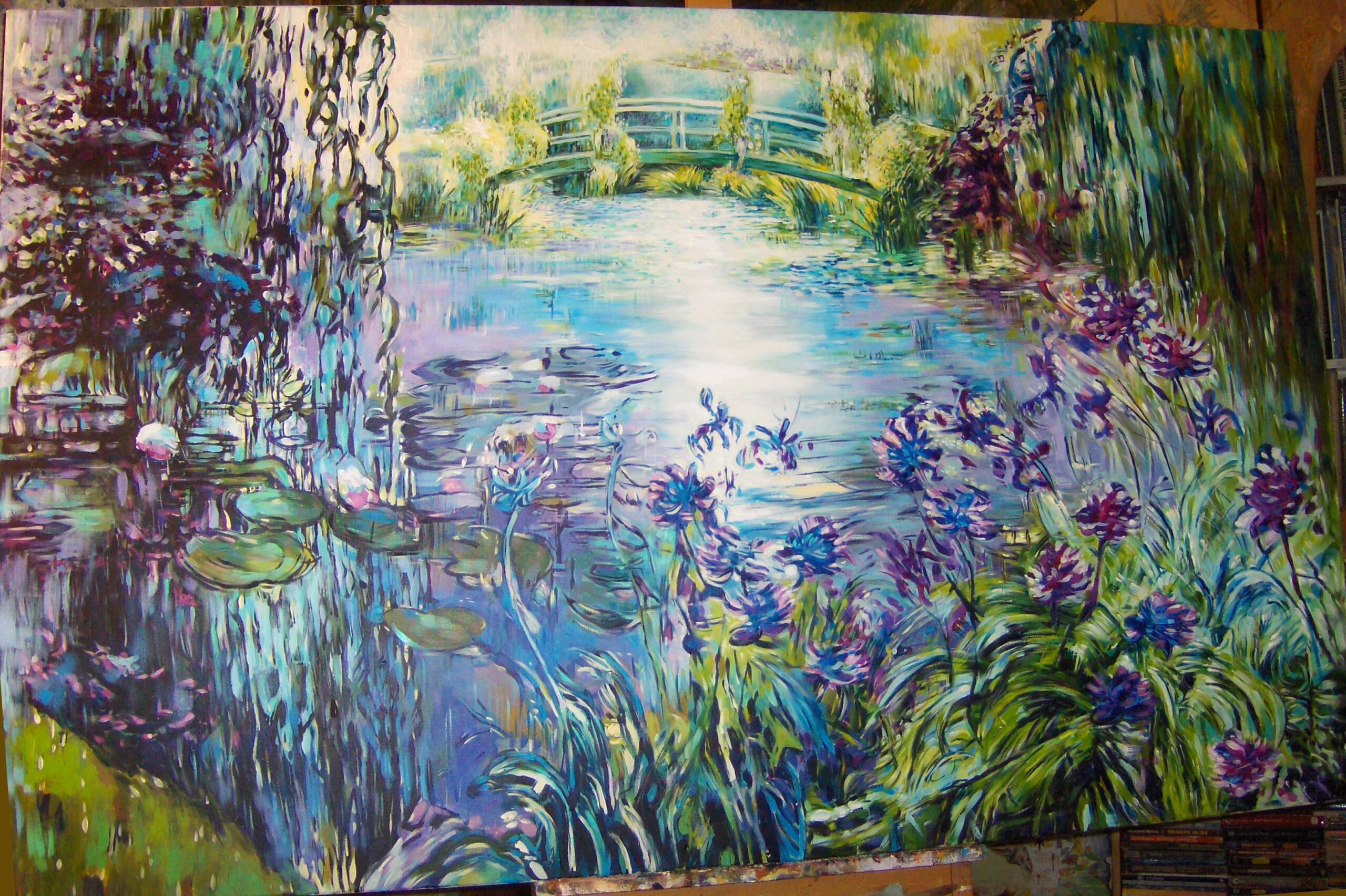 interpretacja obrazu C.Moneta "Japoński mostek" olej na płótnie 180/90 cm