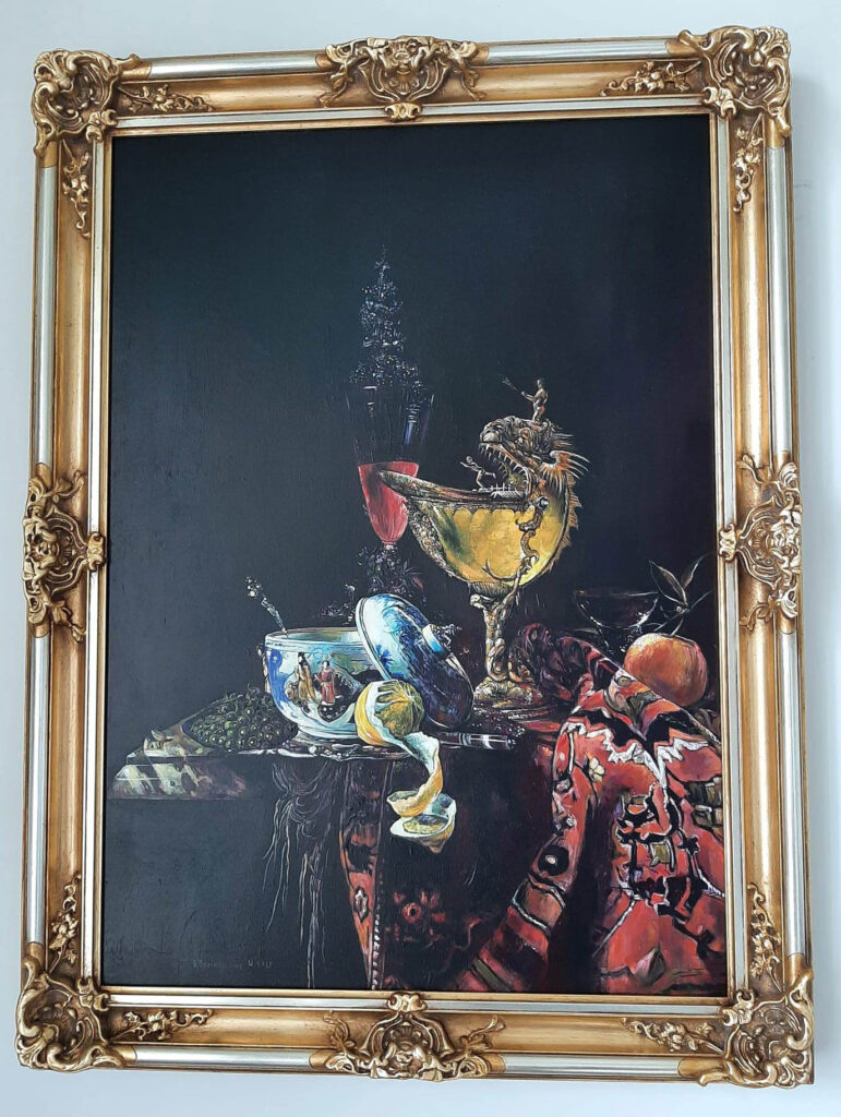 kopia obrazu willema kalfa "martwa natura z nautiliusem" olej na płótnie format 50/70 cm